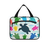 Beige Cartoon Turtle Silhouette Hanging Cosmetic Bags with Zipper with Hook, Designer Essentials Toiletry Bags for Essentials for Women Toilet estuches para maquillaje L
