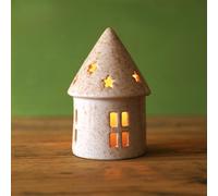 Beige Ceramic House Shaped Tealight Candle Holder Stars Christmas Home Gift Ornament