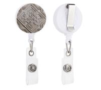 Beige Ceramic Tile with Intricate Geometric Pattern Retractable Badge Holder Reel Clip ID Card Holder for Doctor Nurse Student Office Worker