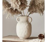 Beige Ceramic Vase with 2 Handles Vintage Flower Vase for Home Decor Rustic Vases for Flowers Stoneware Jug Matte Pottery for Mantel Kitchen Dining Table Centerpieces