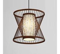 Beige Chandelier Japanese Style Pastoral Ceiling Light Shade, Bamboo 1 Light with Wood Canopy Modern Double-Layer Ceiling Light Creative Pendant Fixture Shades