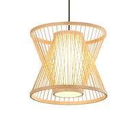 Beige Chandelier Japanese Style Pastoral Ceiling Light Shade, Bamboo 1 Light with Wood Canopy Modern Double-Layer Ceiling Light Creative Pendant Fixture Shades