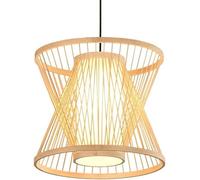 Beige Chandelier Japanese Style Pastoral Ceiling Light Shade, Bamboo Light with Wood Canopy Modern Double-Layer Ceiling Light Creative Pendant Fixture Shades