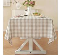 Beige Checkered Rectangular Tablecloth, Cotton-Linen Blend, Rustic Washable, Wrinkle-Free, Perfect for Parties, Picnics, Kitchen, 152.4 x 190.5 cm, Seats 4-6