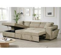 Beige Chenille Fabric 1C2 Corner Sofabed With Storage Arthur