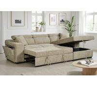 Beige Chenille Fabric 2C1 Corner Sofabed With Storage Arthur