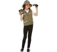 (beige, Child 10-12 Years) Adventurers explorers accessories brown costume with vest hat binoculars passport and badge unisex carnival globetrotter