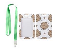 Beige Chocolate Chip Cookies ID Card Holder with Green Lanyard, Pass Holder, Vertical ID Cards Protector for Office, Vertical Cards Protector for Worker, Nurse Accessories Work Teacher Stuff
