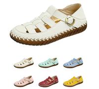 Beige Closed Toe Sandals for Women Wide Fit Faux Leather Buckle Fisherman Sandals Summer Shoes Hollow out Slip on Loafers Casual Fashion Breathable Walking Shoes Driving Shoes Footwear UK Size 6.5
