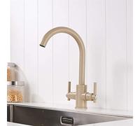 Beige Color Kitchen Faucets Double Hands Round Bathroom Sinks Wall in Taps 360 Swivel Double Handle Mix Water Tap with Aerator Deck Mounted White(Beige with Dot)