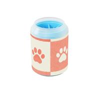 Beige Coral Checkers Dog Paw Prints Portable Dog Foot Cleaner Cup with Soft Massage Brush Feet Cleaning Kit for Small Medium Dogs & Cat Breeds