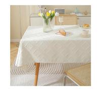Beige Cotton Linen Rectangular Tablecloth 135x200 cm (53x79 Inch) - Washable Small Rhombus Design with Tassels for Elegant Dining Room Decor & Table Protection