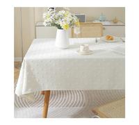 Beige Cotton Linen Tablecloth 135x260 cm (53x102 Inch) - Washable Floral Tassel Table Cover for Dining Parties Picnics Weddings & Outdoor Events