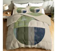 Beige Coverless Duvet Single Size, All Seasons Reversible Simple Comforter Duvet with 2 Pillowcases, Lightweight Cosy Geometric Shapes Circles Stripes Print Pattern Quilt, 135 x 200 cm