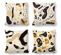 Beige Cushion Covers 30x30 cm Pack of 4, Abstract Cushions Double Sided Print, Soft Hypoallergenic Outdoor Garden Cushions Waterproof Square Linen Cushion Covers, Decorative Pillows for Sofa K-790