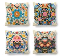 Beige Cushion Covers 30x30 cm Pack of 4, Colorful Flowers Cushions Double Sided Print, Soft Hypoallergenic Outdoor Garden Cushions Waterproof Linen Cushion Covers, Decorative Pillows for Sofa K-785