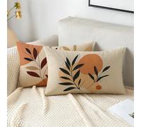 Beige Cushion Covers 40 x 70 cm Plant Sofa Cushions 2 Pack Rectangle Cushion Covers Velvet Throw Pillow Double Sided Printing Outdoor Cushions for Living Room Bedroom Bed Garden Autumn Decor 2s-1175