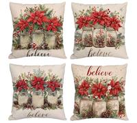 Beige Cushion Covers 40x40 cm Set of 4 Outdoor Cushions Waterproof Garden Cushions Linen Throw Pillow Covers Christmas Double Sided Printing for Indoor Sofa Outdoor Patio Balcony Fall Decor,Gifts M941