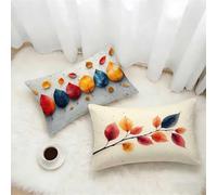 Beige Cushion Covers 40x70 Set of 2, Leaves Rectangle Pillow Cases with Hidden Zipper, Soft Velvet Pillow Case 70x40cm, Double Sided Printing, Pillowcases for Bed Sofa Bedroom Outdoor Decor 9-2886