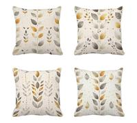 Beige Cushion Covers 45 x 45 cm Set of 4, Cushion Covers Leaf Pattern with Invisible Zipper Design, Double-Sided Printing Velvet Decorative Pillows for Home Living Bedroom Decor, Gifts -HCW2506M8