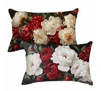 Beige Cushion Covers 50 x 80 cm Sofa Cushions Set of 2 Outdoor Cushions Red Linen Cushion Covers with Invisible Zipper Autumn Decorative Pillows for Garden Patio Bench Balcony Bed Room Decor 2m-551
