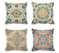Beige Cushion Covers35 x 35Set of 4 Outdoor Cushions Waterproof Linen Bohemia Cushions Bench Cushion with Smooth Invisible Zipper Square Pillow Case for Living Room Sofa Bedroom, Women Gifts T-415