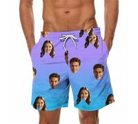 Beige Custom Men Swim Trunks with Face Personalized Beach Shorts Funny Printed Customised Your Own Design Hawaiian Board Shorts Summer Plus Size Lightweight Quick Dry Swimwear Swimming Costume