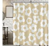Beige Cute Retro Floral Abstract Flower Shower Curtain for Bathroom 72W*72H Inch 70s Lovely Vintage Aesthetic Funky Bathtub Decor Modern Trendy Waterproof Polyester Fabric Set with 12 Hooks