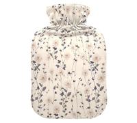 Beige Dahlia Flowers Travel Hot Water Bottle with Soft Cover, 1L Hot Compresses for The Body for Sore Muscle