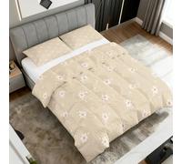Beige Daisy Coverless Duvet Super King, Reversible Patterned Design, Farmhouse Floral Quilt & 1 Pillow Case for Bedroom Decor, 10.5 Tog Soft Microfibre Comforter Washable, All Seasons #y405