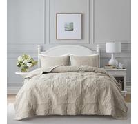 Beige Damask Quilt King Size Bedding Sets with 2 Pillow Shams, Boho Bedspread Lightweight Soft Farmhouse Vintage Bohemian Coverlet Retro Jacquard Pattern Bed Cover for All Season, 3 Pieces