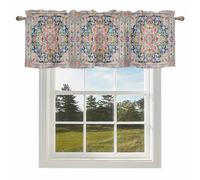 Beige Dark Blue Red Orange Flower Valances for Windows, Ethnic Middle East Rod Pocket Valance Short Window Treatments Curtains for Kitchen Bathroom Bedroom Decor, 42 x 18 Inches