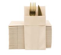 Beige Dinner Napkins Cloth Like with Built-in Flatware Pocket, Linen-Feel Absorbent Disposable Paper Hand Napkins for Kitchen, Bathroom, Parties, Weddings, Dinners or Events, 16x16 inches, Pack of 50