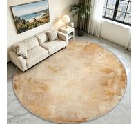 Beige Distressed Texture Round Rug 60 cm, Industrial Washable Carpet | Faded Concrete Effect Circle Area Mat, Non Slip Grip Backing, Vintage Neutral Floor Rug for Bedroom & Living Room