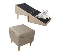 Beige, Dog Ramp Steps for Couch, 15.7" H Split Ottoman Dog Ramp,Folding Wooden Pet Ramp Stairs, Non-Slip Pet Step Stool,Gentle 23° Incline, for Large and Small Dogs