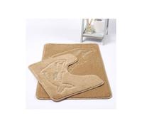 (Beige) Dolphin Bath Mat 2 Piece Set Non-Slip Pedestal and Bath Mat Toilet Bathroom Rug