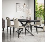 (Beige) Donni Dining Table And Chairs - Black Table Top w 4-6 Monza Linen Chair