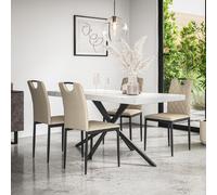 Donni Dining Table And Chairs - White Marble Effect Table Top w Black Legs + Monza Faux Leather Dining Chair Set Of 4 More4Homes Beige One Size