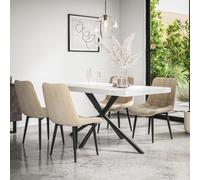 (Beige) Donni Dining Table And Chairs - Marble Effect Table w 4-6 Nova Velvet Chair