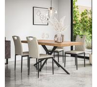 (Beige) Donni Dining Table And Chairs - Oak Effect Table w 4-6 Monza Linen Chair