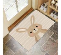 Beige Door Mats Indoor, 80x120 cm Non-slip Doormats,Soft Low Pile Cute Rabbit Print Front Door Mat,Machine Washable Stripes Animals Entrance Rug,Floor Carpet for Kitchen Bedroom