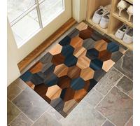 Beige Door Mats Indoor, 80x120 cm Non-slip Doormats,Soft Low Pile Wood Hexagonal Print Front Door Mat,Machine Washable Bohemian Geometric Entrance Rug,Floor Carpet for Kitchen Bedroom