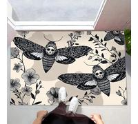 Beige Door Mats Indoor, 90x150 cm Non-slip Doormats,Soft Low Pile Death'S-Head Moth Flowers Print Front Door Mat,Machine Washable Gothic Insect Entrance Rug,Floor Carpet for Kitchen Bedroom