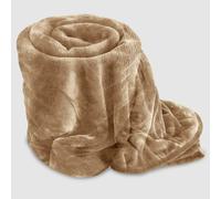 (Beige, Double) Fleece Blanket Large Sofa Throw Mink Double & King