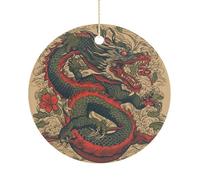 Beige Dragon Pattern Sublimation Ceramic Ornament Holiday Decorations Ceramic Round Porcelain Discs Sublimation Ornament for Personalized Xmas Tree Keepsake Crafts Decorate