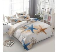 Beige Duvet Cover Ocean Life Coral Starfish Bedding Set, 3Pcs Premium Brushed Microfiber Easy Care Reversible Quilt Cover with 2 Pillow Shame for Adults and Teens Super King Size 260 x 220 cm