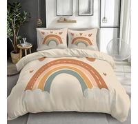 Beige Duvet Cover Set Emperor 290x235 cm Bohemian rainbow love 3 Pieces Bedding Quilt Cover Sets, Ultrasoft Polycotton Bed Cover Set with 2 Pillowcases, for Kids Boys Girls Adults