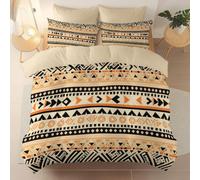 Beige Duvet Cover, Vintage Minimalist Bedding with Zipper Closure and Pillowcases, Geometric Tribal Patterns Soft Easy Care Microfibre Quilt Cover, Double