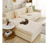 Beige Elastic Stretch L-Shaped Sofa Cover with Left/Right Chaise 2pc Anti-Cat Slipcover for 1/2/3/4 Seater Perfect Home Decor Durable & Stylish Protection