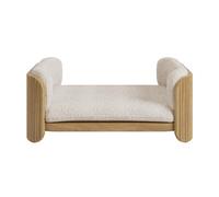 Beige Fabric Pet Bed with Oak Ribbed Sides - Washable Cover